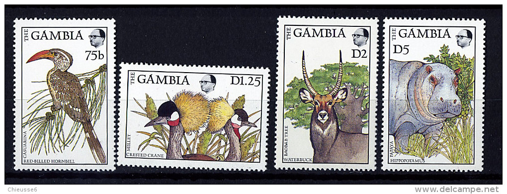 Gambie ** N° 698 à 701 - Faune Et Flore (II) (calao Et Filao, Grues Et Millet, Kob Et Baobab, Hippopotame Et Papayer Pri - Gambia (1965-...)