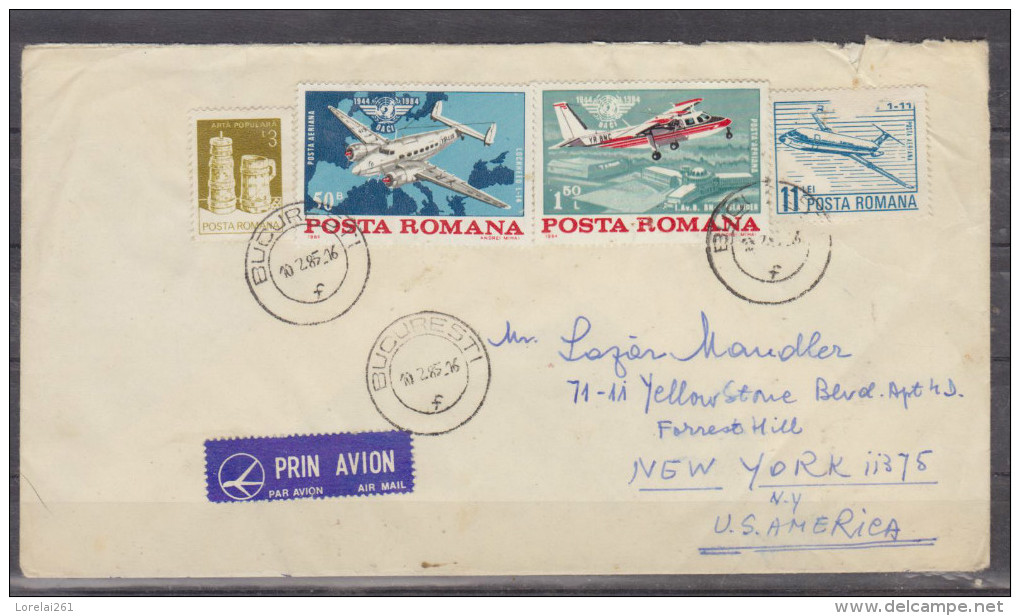 Scrisoare Circulata Bucuresti - New-York Cu Avionul In Anul 1985 - Briefe U. Dokumente