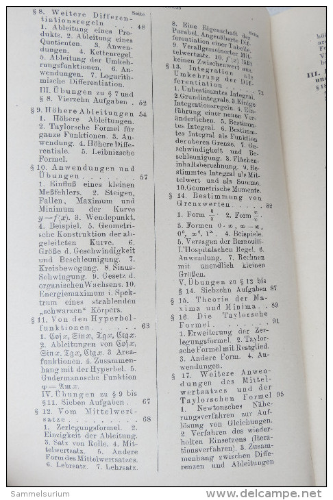R. Rothe "Höhere Mathematik" Teil I: Differentialrechnung Und Grundformeln D. Integralrechnung Nebst Anwendung, Von 1938 - Schulbücher