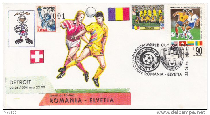 USA'94 SOCCER WORLD CUP, ROMANI- SWITZERLAND GAME, SPECIAL COVER, 1994, ROMANIA - 1994 – Estados Unidos