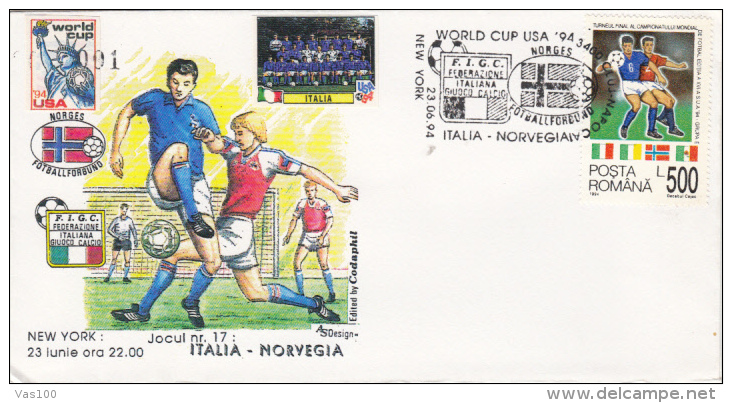 USA'94 SOCCER WORLD CUP, ITALY- NORWAY GAME, SPECIAL COVER, 1994, ROMANIA - 1994 – USA