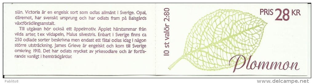 SWEDEN - SVERIGE - SVEZIA 1994 FRUITS TRUIT BOOKLET LIBRETTO UNUSED NUOVO MNH - Blocks & Sheetlets