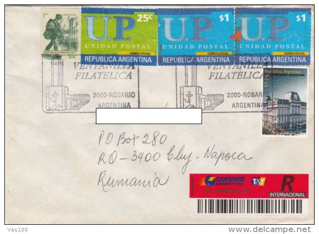 STAMPS ON REGISTERED COVER, NICE FRANKING, UPU, 2001, ARGENTINA - Lettres & Documents