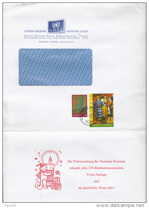 STAMPS ON COVER, NICE FRANKING, PEACKOCK, PAINTING, 2000, UN- VIENNA - Briefe U. Dokumente