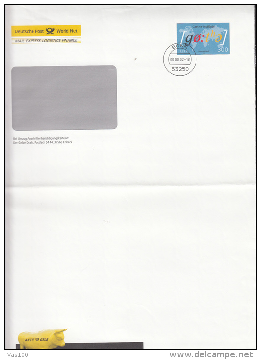 GOETHE, WRITER, COVER STATIONERY, ENTIER POSTAL, 2002, GERMANY - Umschläge - Gebraucht