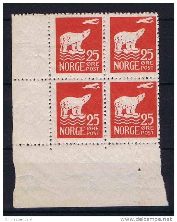 Norway, Mi  115 MNH/** 1925 In 4-block Corner Piece - Unused Stamps