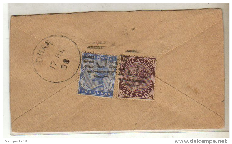 DHAR  Destination Cover 1898  India QV  Local  Registered Mail  # 83351  Inde Indien - Dhar