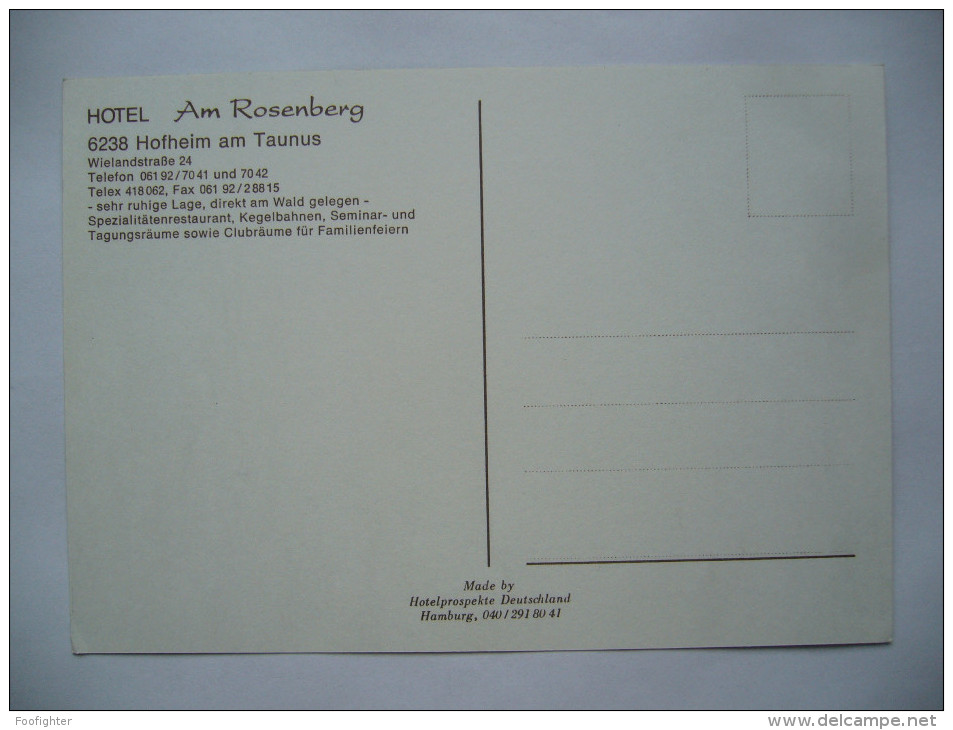 Germany: Hofheim Am Taunus - Am Rosenberg Hotel - 1980s Unused - Hofheim
