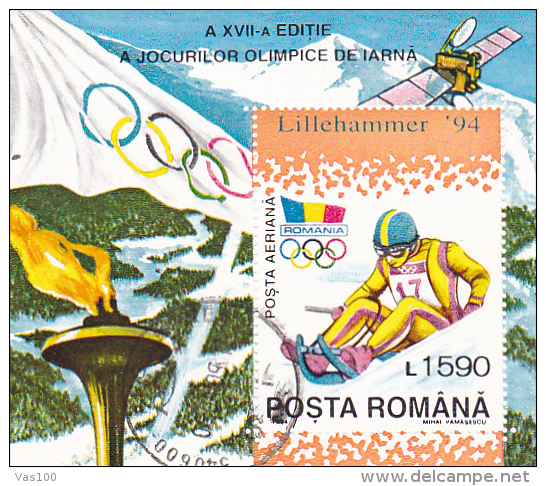 OLYMPIC GAMES LILLEHAMMER, 1994, SKIING, USED BLOCK, ROMANIA - Hiver 1994: Lillehammer