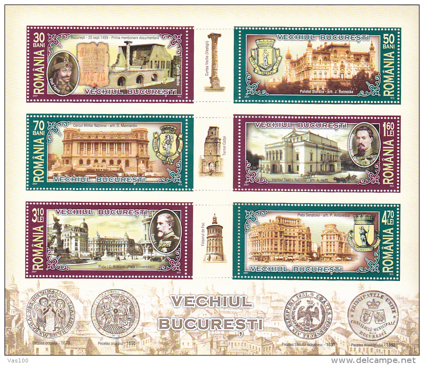 OLD BUCHAREST, COLITA 398, VLAD TEPES, CAROL I, ALEXANDRU IOAN CUZA, BLOCK MINT, ROMANIA - Neufs