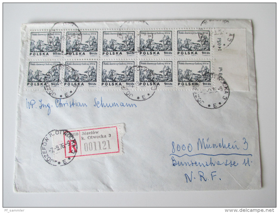 Polen 1976 Registered Letter Jozefow K. Otwocka 3. Nach München. Michel Nr.2351 Mehrfachfrankatur 10er Einheit Bogenrand - Cartas & Documentos