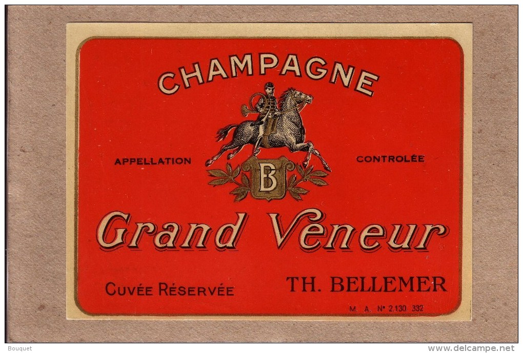 ETIQUETTE - CHAMPAGNE " GRAND VENEUR - THEME CHASSE A COURRE - TH BELLEMER - 120 X 87 Mm - Caza