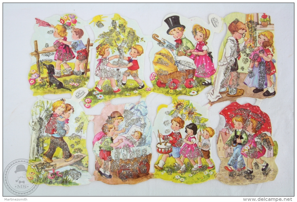 8 Different Childrens Illustrations - Western Germany Kruger Embossed, Die Cut/ Scrap Paper - Ragazzi