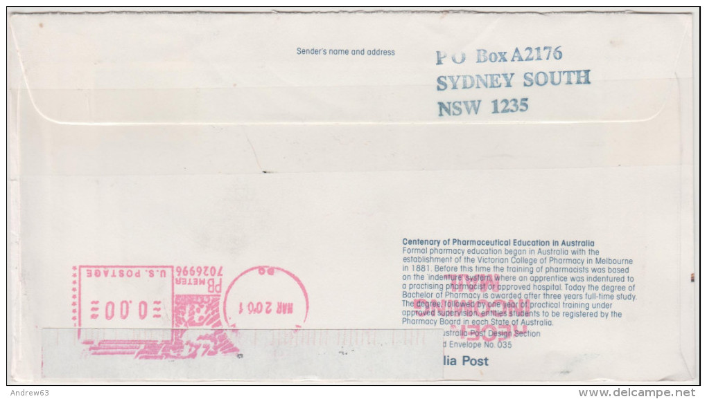 Australia - Centenary Of Pharmaceutical Education In Australia - 1981 - Mixed With Cocos Islands - Viaggiata Per Wash... - Covers & Documents