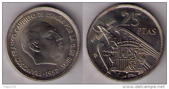 MONEDA DE 25 PESETAS DE 1957 * 74  SIN CIRCULAR - 25 Pesetas