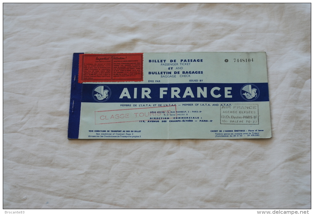 BILLET DE  PASSAGE AIR FRANCE PARIS VENISE - Boarding Passes