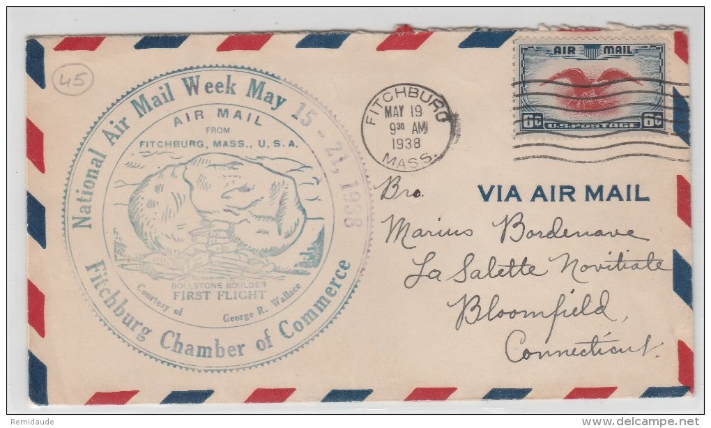 USA - 1938 - ENVELOPPE AIRMAIL De La SEMAINE NATIONALE POSTE AERIENNE De FITCHBURG - - 1c. 1918-1940 Briefe U. Dokumente