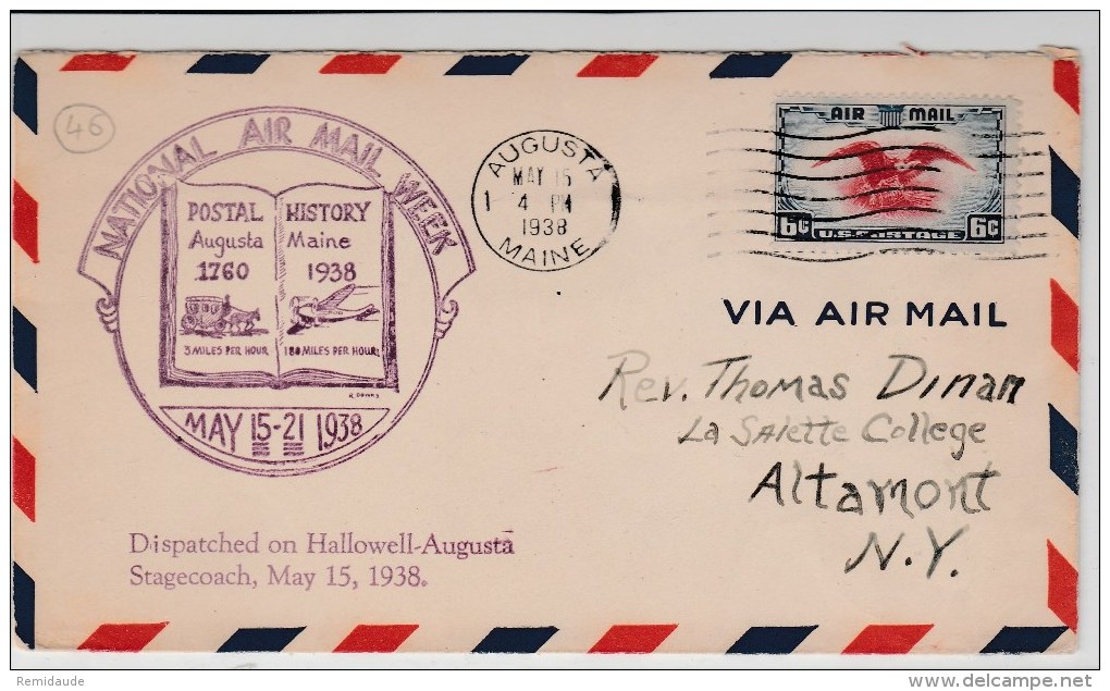 USA - 1938 - ENVELOPPE AIRMAIL De La SEMAINE NATIONALE POSTE AERIENNE De AUGUSTA (MAINE) - - 1c. 1918-1940 Covers