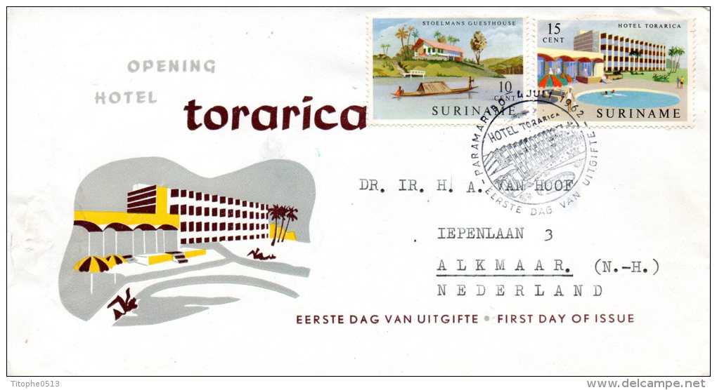 SURINAM. N° 373-4 De 1962 Sur Enveloppe 1er Jour (FDC). Hôtel. - Hostelería - Horesca