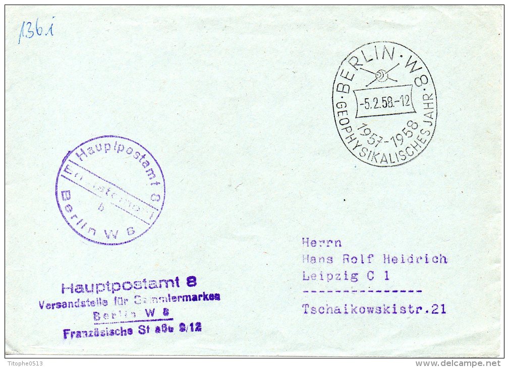 RDA. Enveloppe Avec Oblitération De 1958. Année Géophysique. - Année Géophysique Internationale