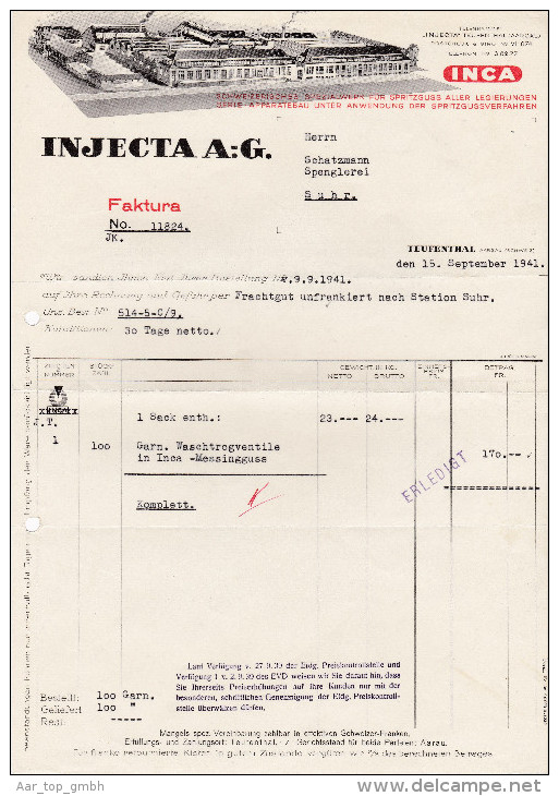 RN AG TEUFENTHAL 1941-9-15 Injecta AG Spezialwerk Für Spritzguss - Zwitserland