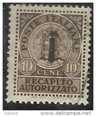 ITALIA REGNO ITALY KINGDOM 1944 REPUBBLICA SOCIALE ITALIANA RSI RECAPITO AUTORIZZATO CENT. 10 TIMBRATO USED - Revenue Stamps