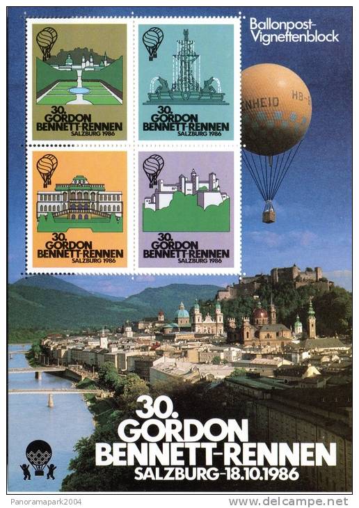 30th Gordon Bennett Cup Salzburg 18.10.1986 Austria Label-Sheet Ballonpost Hot Air Balloon Poster Sheet Cinderella - Balloon Covers