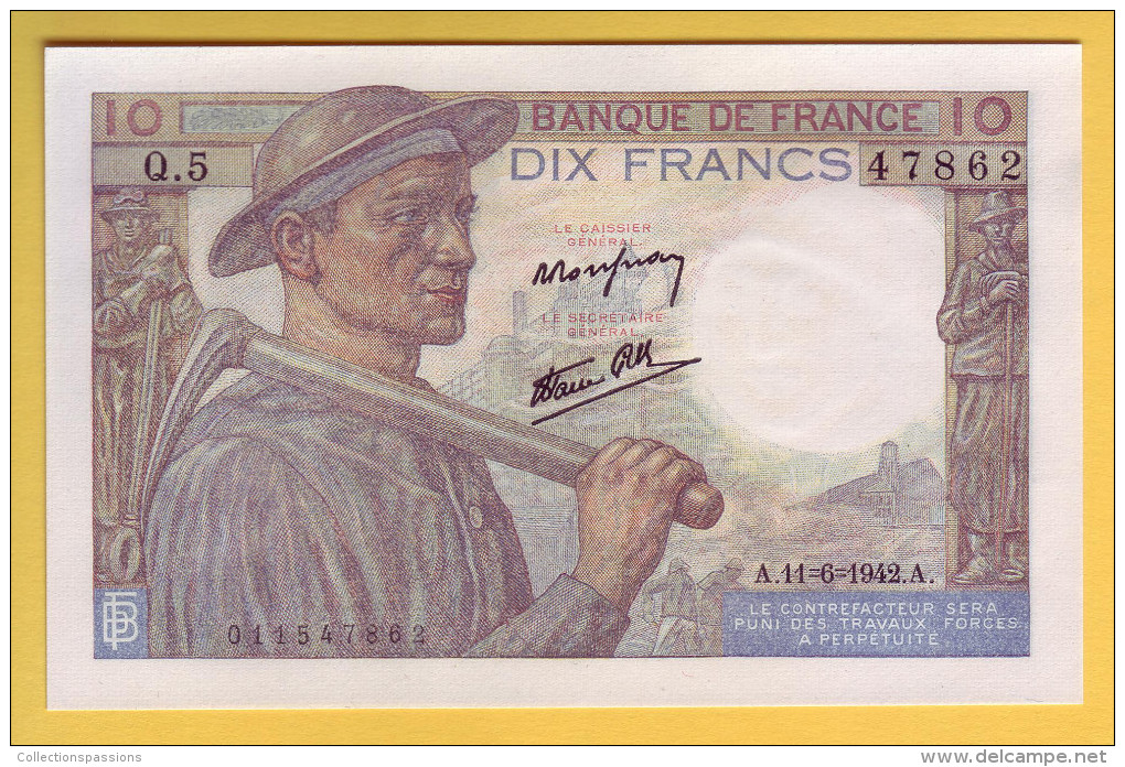 BILLET FRANCAIS - 10 Francs Mineur 11.6.1942 Neuf - - 10 F 1941-1949 ''Mineur''