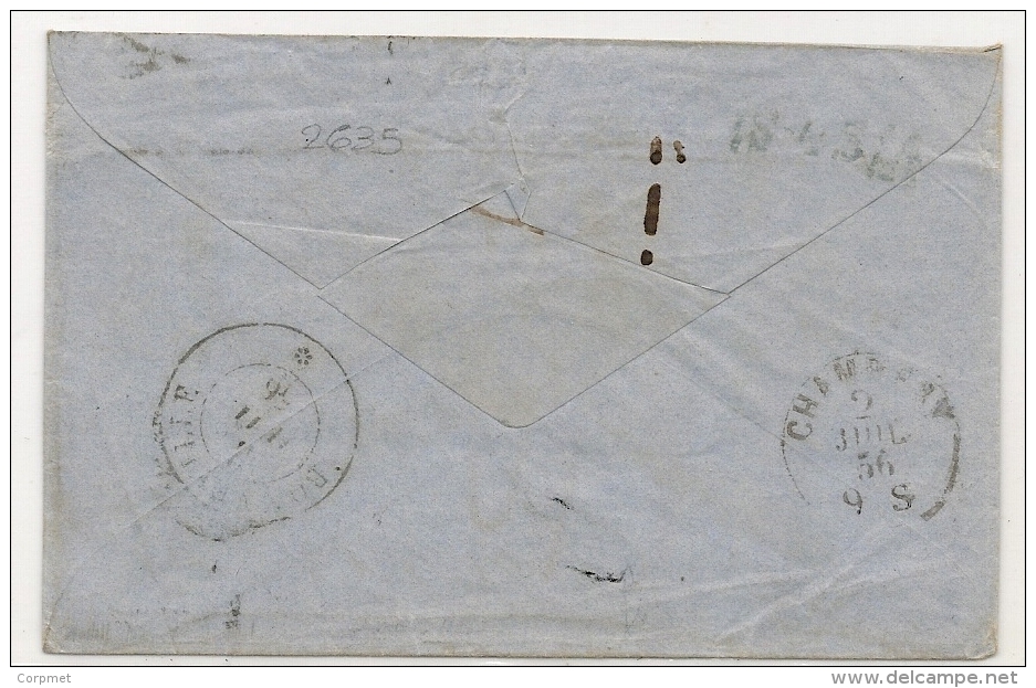 UK - 1856 ENTIRE COVER To SAVOIE - FRANCE Cancelled By DOUBLE CIRCLE VICTORIAN +CALAIS Transit- At Back RECEPTION Cancel - ...-1840 Prephilately