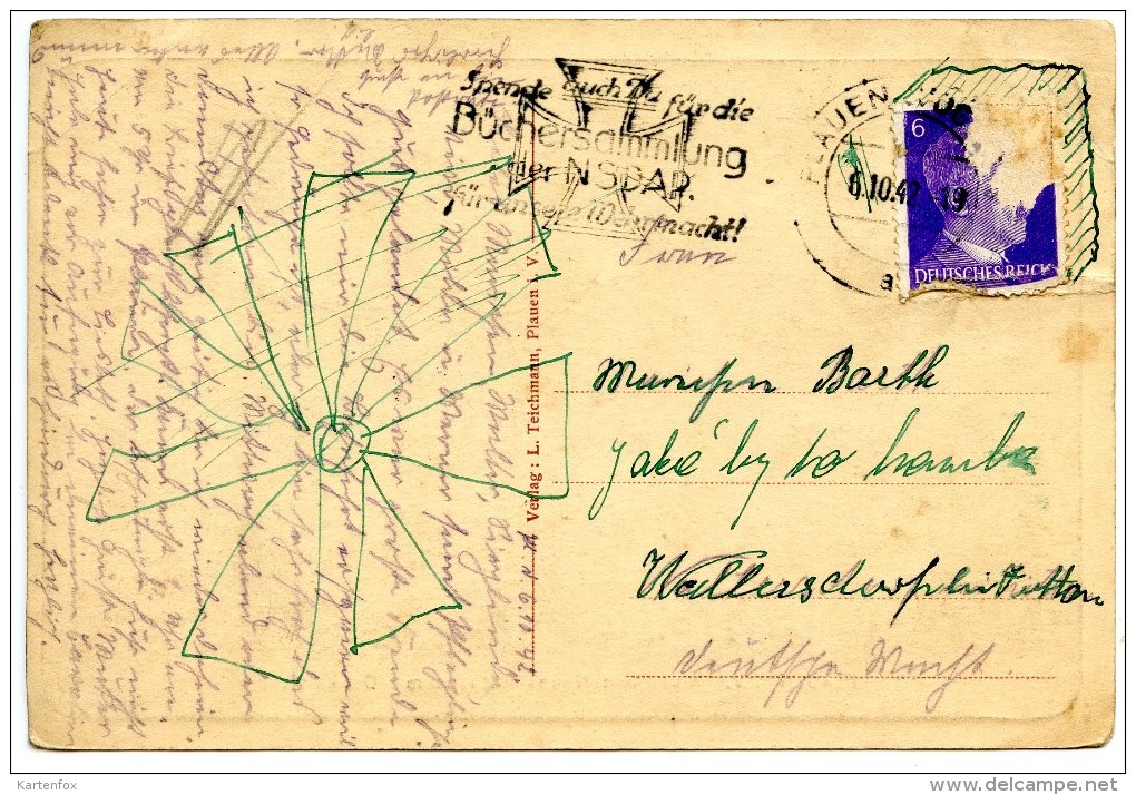 Plauen I. V., Altes Und Neues Rathaus Mit Denkmal, Vogtlandkreis, 1942, Verlag Teichmann - Plauen