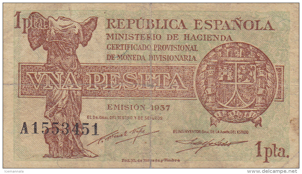 1 PTS  HACIENDA MADRID  1937 - [ 5] Emissions Ministère Des Finances
