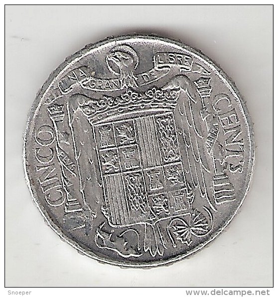 *spain 5 Centimos 1953 Rare !!!!  Km  765   Xf   !!!!!catalog Val 45$ - Andere & Zonder Classificatie