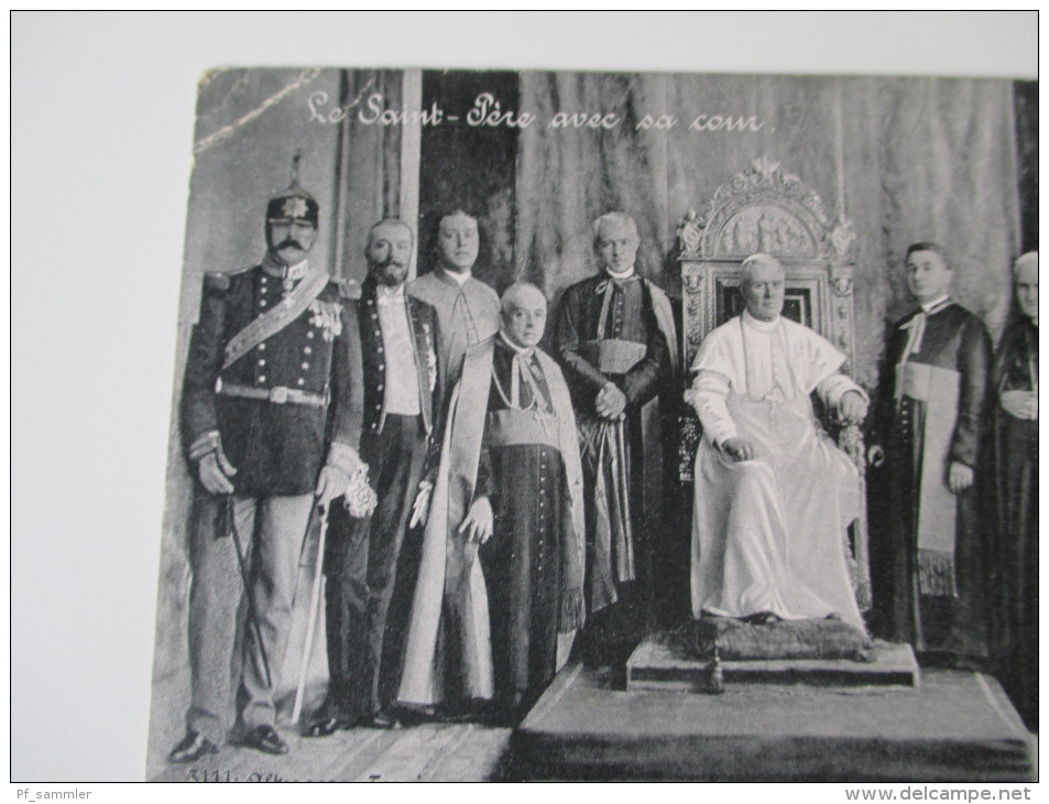 Postcard Le Saint - Pere Avec Sa Cour. Papst / Pope. Roma 1905. Echt Gelaufen! - Pausen