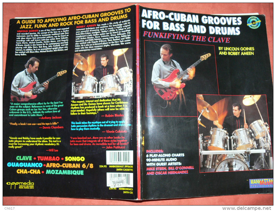 METHODE DE BATTERIE ET GUITARE BASS AVEC 2 CD 90 MINUTES AFRO CUBAN GROOVES   63 PAGES EDIT 1990 - Unterrichtswerke