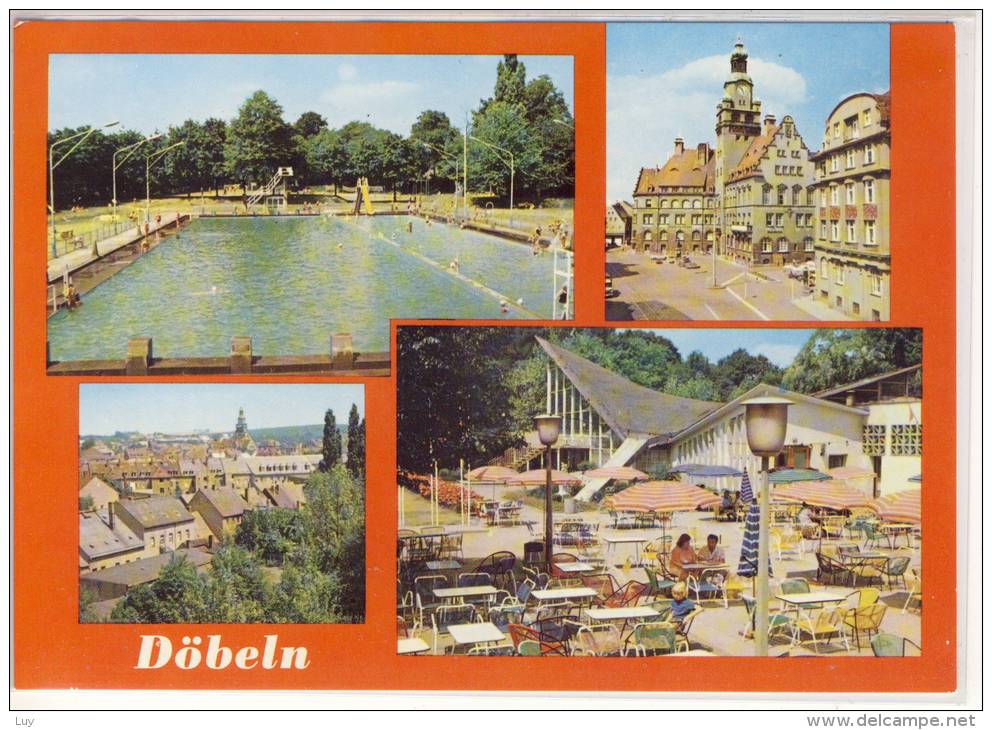 DÖBELN - Mehrbildkarte , Rathaus, Parkrestaurant Bürgergarten - Doebeln