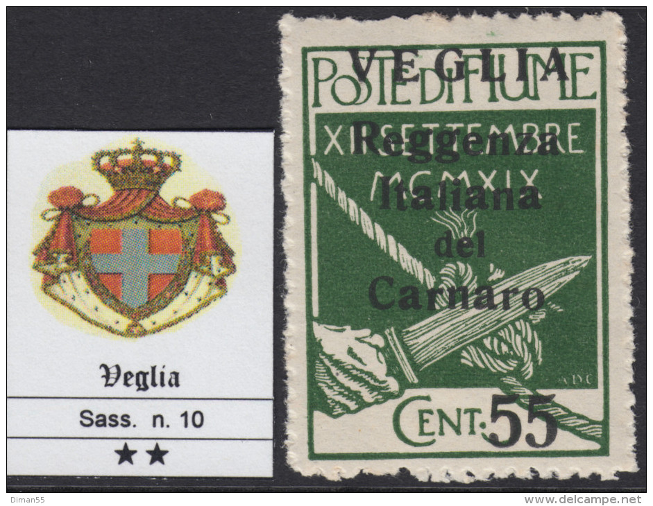 ITALIA - VEGLIA - Sassone N.10  Cat. 400 Euro  - Con CERTIFICATO  - MNH** - Gomma Integra - Arbe & Veglia