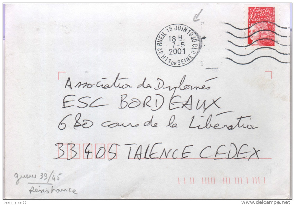 Lettre 92 Rueil 18 Juin 1940 CLC 7-5 2001 Flamme O= Curieux Comme Nom Du Bureaux De Poste - Covers & Documents