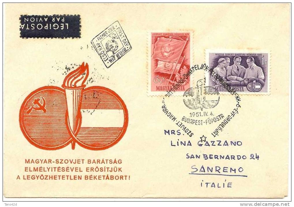 REF LIT 9 / GAL / EUR - HONGRIE LETTRE AVION BUDAPEST / SAN REMO 4/4/1951 - Marcophilie