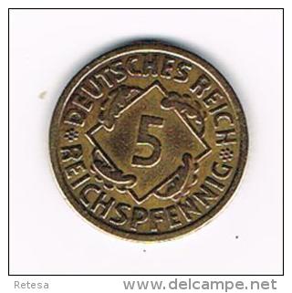 ¨ WEIMAR REPUBLIC  5 REICHSPFENNIG  1925 A - 5 Rentenpfennig & 5 Reichspfennig