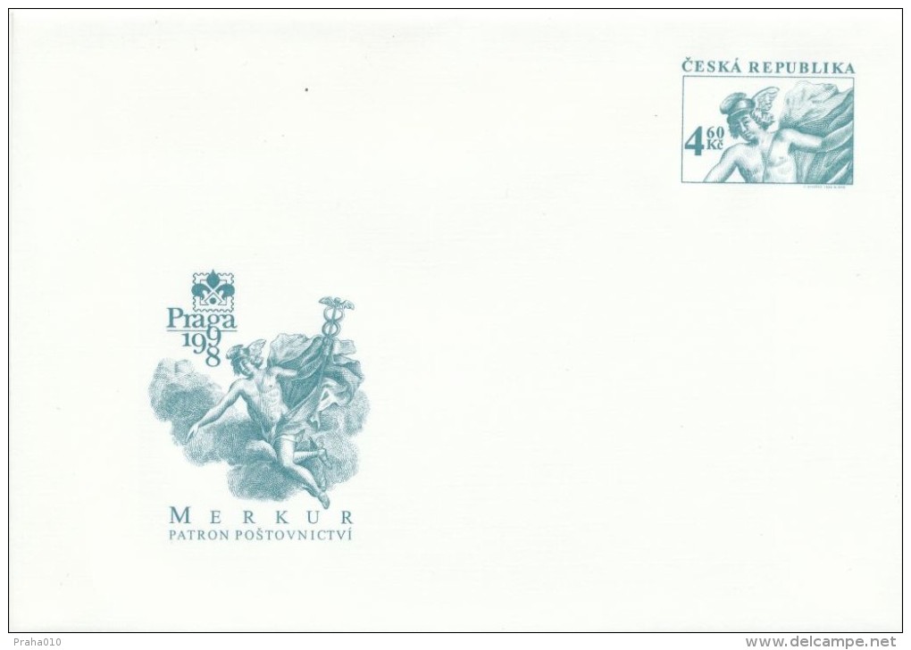 Czech Rep. / Postal Stationery (1998) Stamps Exhibition PRAGA 1998; God Merkur - Postal Patron (I6576) - Mitología