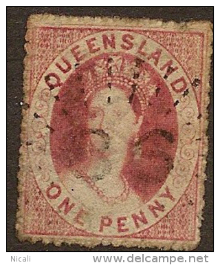 QUEENSLAND 1860 1d Carmine P16 QV SG 14 U #CO31 - Gebraucht