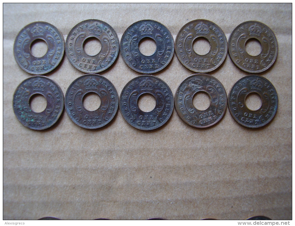 BRITISH EAST AFRICA  KUT ONE CENT COINS BRONZE Of 1952 - TEN All The SAME USED With Mint Mark H. - British Colony