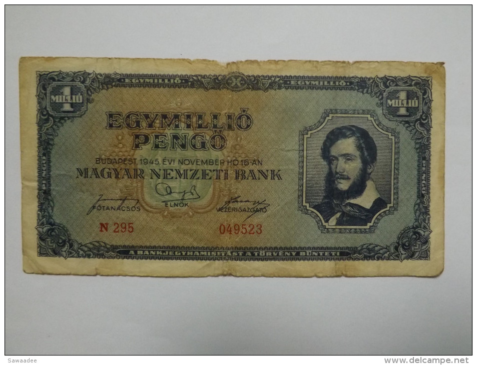 BILLET HONGRIE - P.122 - 1 MILLION PENGÖ - 1945 - LAC BALATON - PORTRAIT DE L. KOSSUTH - Ungarn