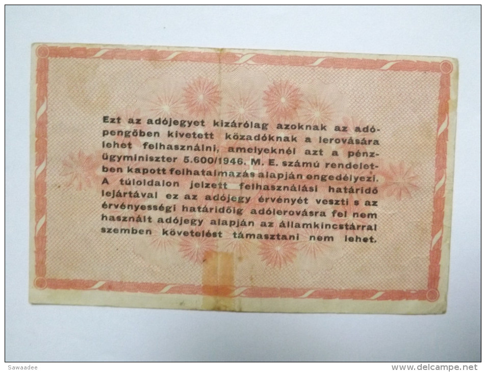 BILLET HONGRIE - P.140 - 1000000 (EGYMILLIO) ADOPENGÖ - 1946 - Ungarn