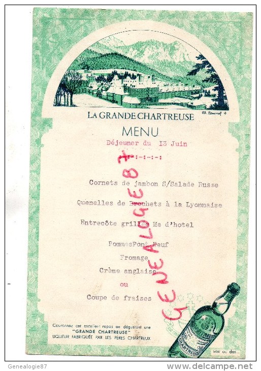 38 - LA GRANDE CHARTREUSE - BEAU MENU 1952- - Menus