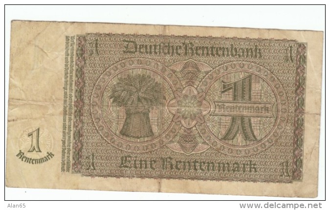 Germany #173b, 1 Mark  Rentenmark 1937 Banknote Currency - 1 Rentenmark