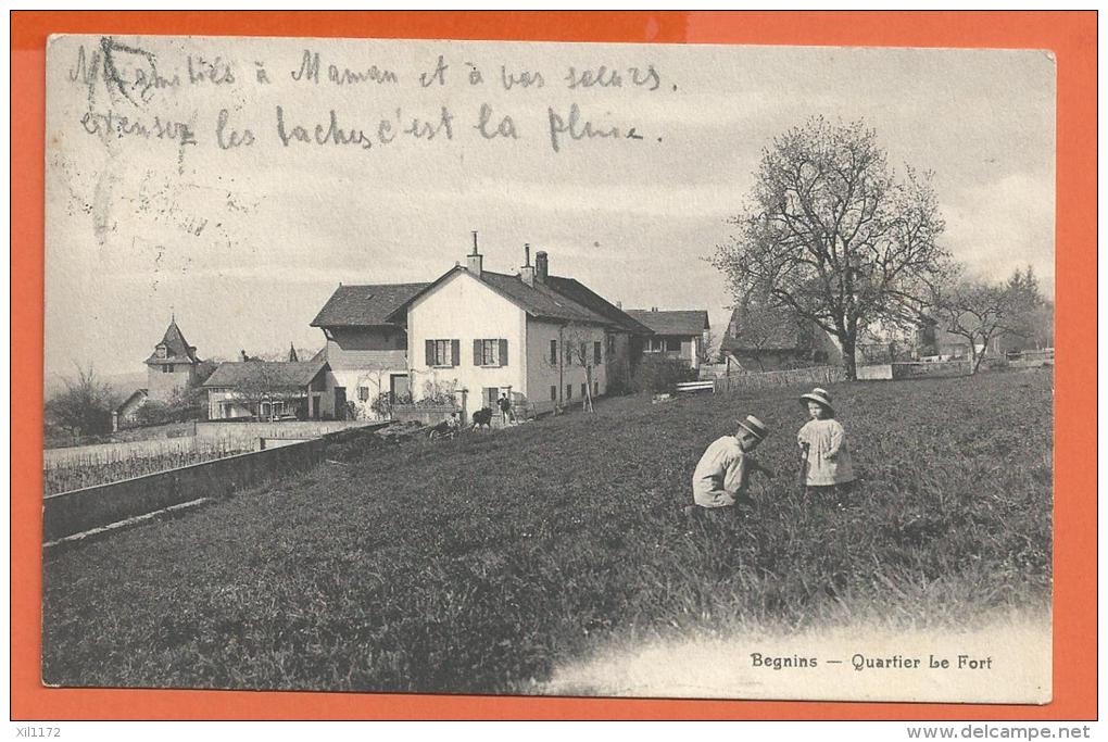 CGG1-01  Begnins  Quartier Le Fort, Enfants Au Jeu, ANIME.  Cachet Begnins 1918 - Begnins