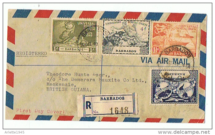 VIA AIR MAIL  A/R Départ Des BARBADES Pour BRITISH GUIANA  13 10 1949 - Barbados (1966-...)