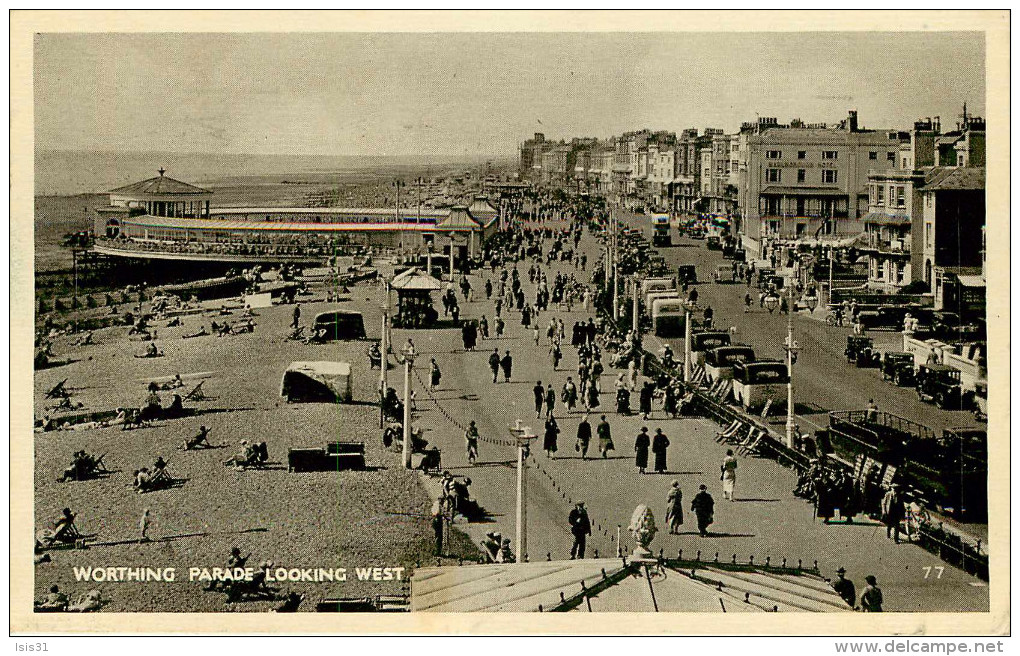 Royaume-Uni - Angleterre - Sussex - Worthing Parade Looking West - Autobus - Voitures - Automobile - 2 Scans - état - Worthing