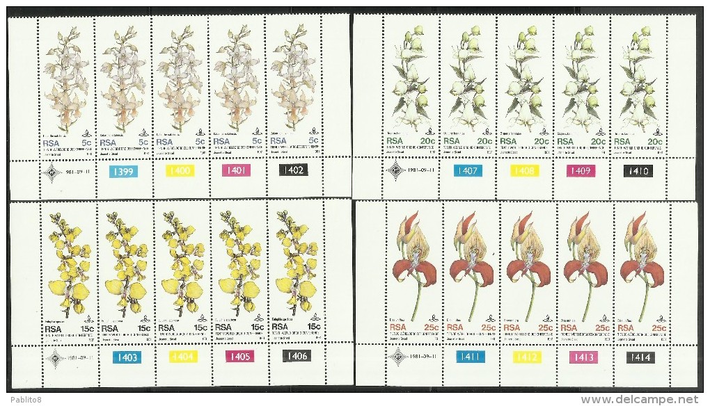 SOUTH AFRICA RSA 1981 FLORA FLOWERS ORCHIDS FIORI ORCHIDEE STRISCIA STRIP COMPLETE SET SERIE COMPLETA MNH - Nuovi